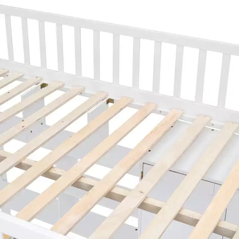 Letto a soppalco full size con armadio e scrivania integrata, telaio per letto a soppalco alto in legno massello con scaletta e libreria portaoggetti per bambini