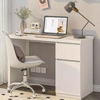 Sandinrayli Scrivania per computer con cassetti, scrivania in legno da 43 pollici, postazione di lavoro per PC per ufficio domestico con contenitore, bianca