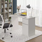 Sandinrayli Scrivania per computer con cassetti, scrivania in legno da 43 pollici, postazione di lavoro per PC per ufficio domestico con contenitore, bianca