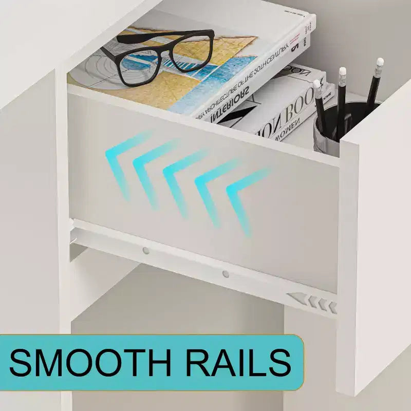 Sandinrayli Scrivania per computer con cassetti, scrivania in legno da 43 pollici, postazione di lavoro per PC per ufficio domestico con contenitore, bianca