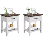 2 Pcs Side Table Living Room, Farmhouse Nightstand with Storage Drawer & Shelf, Wooden End Table Bedside Cabinet for Bedroom, Entryway, White