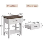 2 Pcs Side Table Living Room, Farmhouse Nightstand with Storage Drawer & Shelf, Wooden End Table Bedside Cabinet for Bedroom, Entryway, White