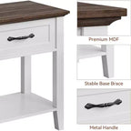 2 Pcs Side Table Living Room, Farmhouse Nightstand with Storage Drawer & Shelf, Wooden End Table Bedside Cabinet for Bedroom, Entryway, White