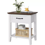 2 Pcs Side Table Living Room, Farmhouse Nightstand with Storage Drawer & Shelf, Wooden End Table Bedside Cabinet for Bedroom, Entryway, White