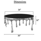 Tavolino da caffè Royal Hampton | Top in vetro rotondo da 36 pollici | Design a goccia che cola | Argento