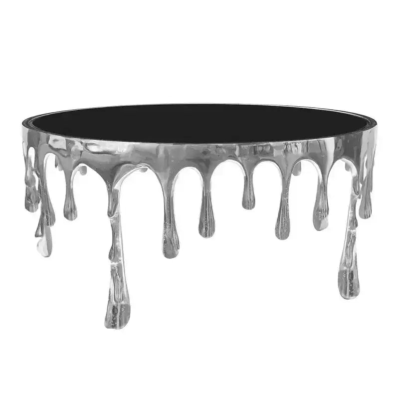 Tavolino da caffè Royal Hampton | Top in vetro rotondo da 36 pollici | Design a goccia che cola | Argento