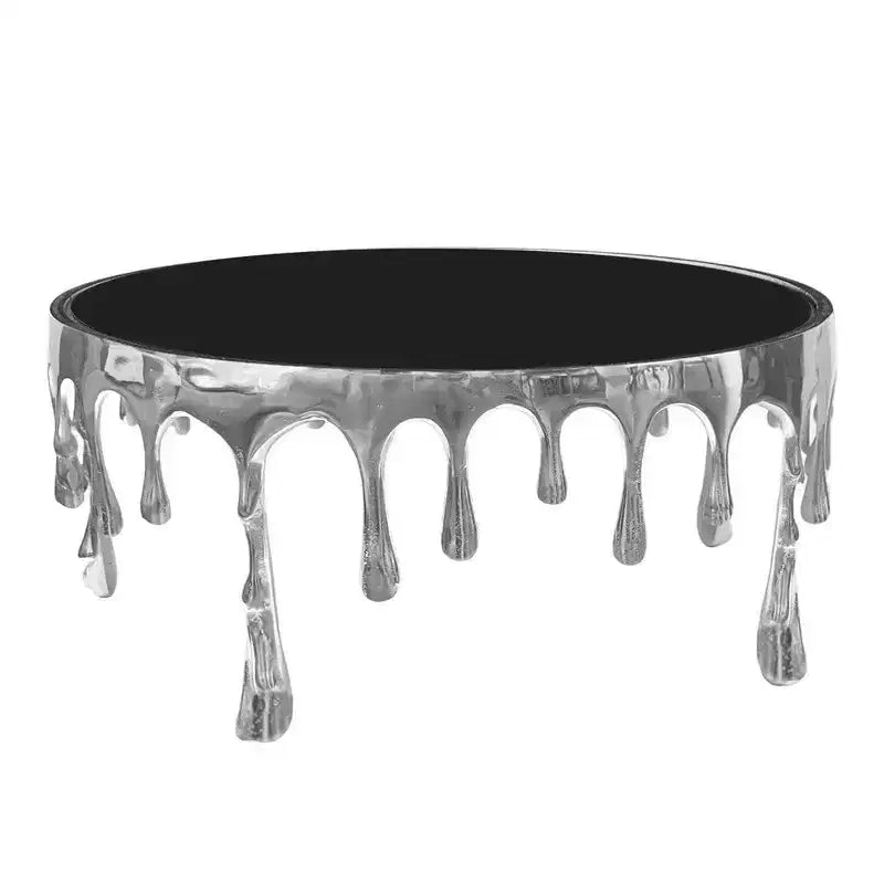 Tavolino da caffè Royal Hampton | Top in vetro rotondo da 36 pollici | Design a goccia che cola | Argento