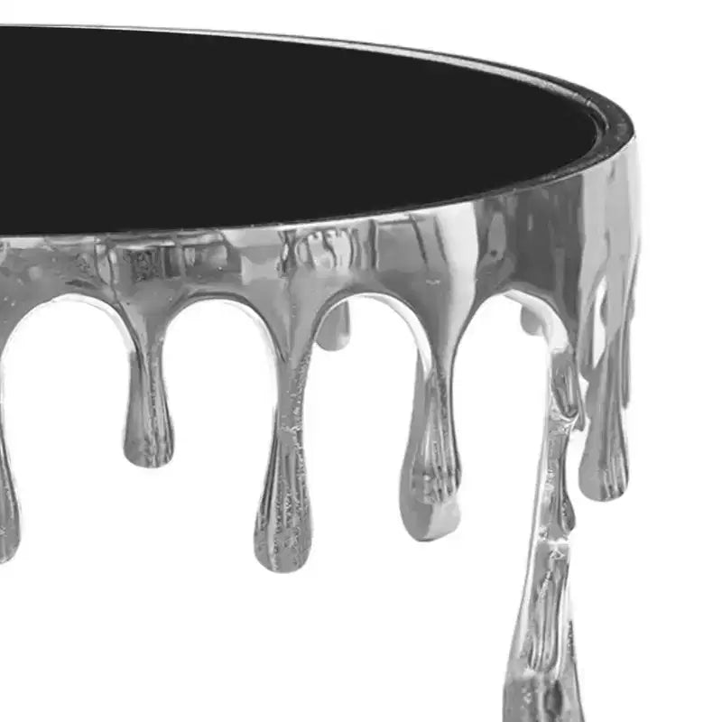 Tavolino da caffè Royal Hampton | Top in vetro rotondo da 36 pollici | Design a goccia che cola | Argento