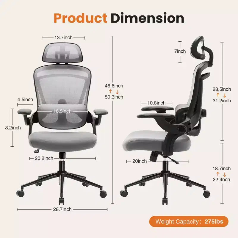 Sedia da Ufficio Moderna Regolabile Okak con Poggiatesta e Supporto Lombare, Sedia Girevole Ergonomica per Ufficio, Studio, Atelier