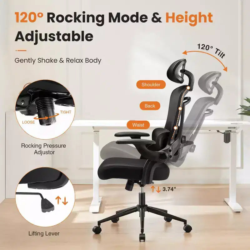 Sedia da Ufficio Moderna Regolabile Okak con Poggiatesta e Supporto Lombare, Sedia Girevole Ergonomica per Ufficio, Studio, Atelier