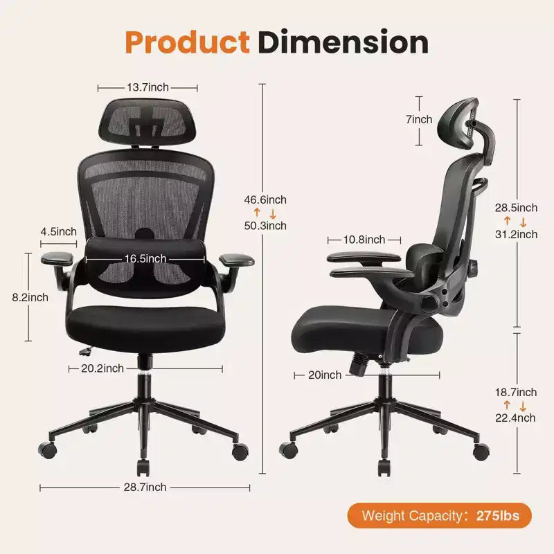 Sedia da Ufficio Moderna Regolabile Okak con Poggiatesta e Supporto Lombare, Sedia Girevole Ergonomica per Ufficio, Studio, Atelier