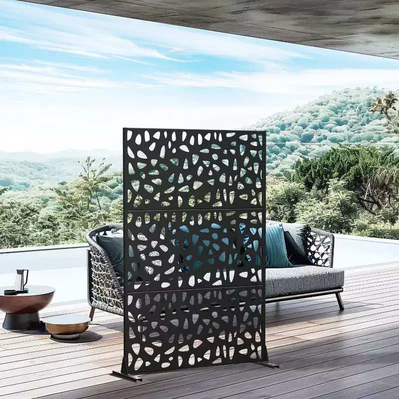 MAYEERTY 72 inch Galvanized Frame Room Divider Privacy Screen Freestanding Garden Fence Patio Black