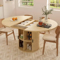 Dyonery Extendable Dining Table 43-59 for 4-6 People, Solid Wood Top with Fluted Slide Door & 8-Compartment Storage, Space Saving Furniture
