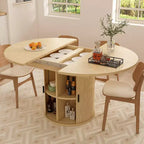 Dyonery Extendable Dining Table 43-59 for 4-6 People, Solid Wood Top with Fluted Slide Door & 8-Compartment Storage, Space Saving Furniture