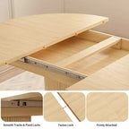 Tavolo da pranzo allungabile Dyonery 43-59 per 4-6 persone, piano in legno massello con anta scorrevole scanalata e 8 scomparti, salvaspazio