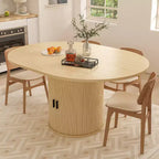Tavolo da pranzo allungabile Dyonery 43-59 per 4-6 persone, piano in legno massello con anta scorrevole scanalata e 8 scomparti, salvaspazio