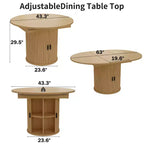 Tavolo da pranzo allungabile Dyonery 43-59 per 4-6 persone, piano in legno massello con anta scorrevole scanalata e 8 scomparti, salvaspazio