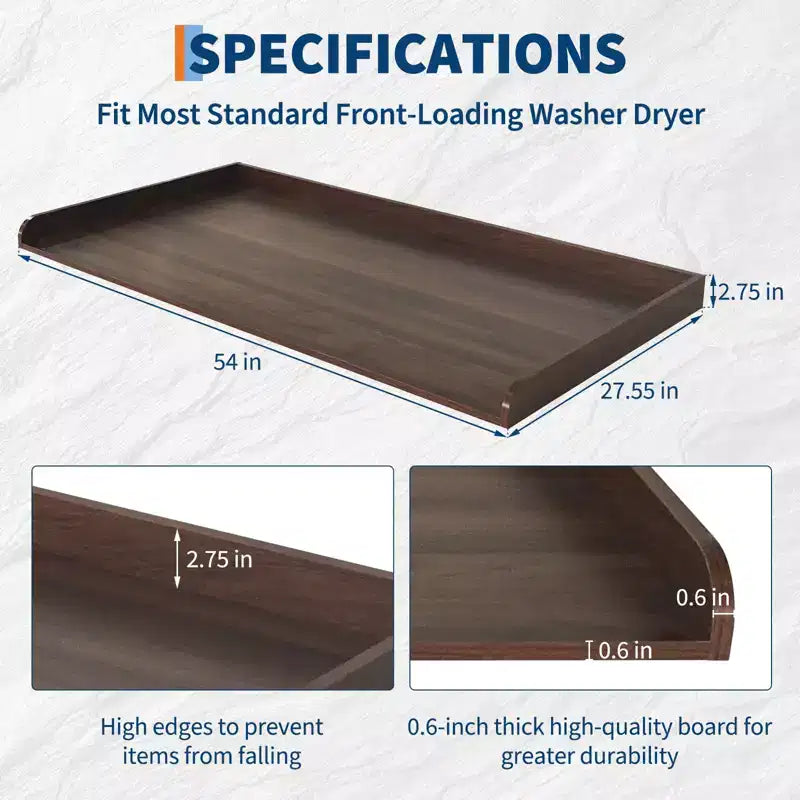 TROPOW Walnut Laundry Countertop C Waterproof Washer/Dryer Cover with 2.75 Edge Rails & Anti-Slip Pads for Laundry Room Storage