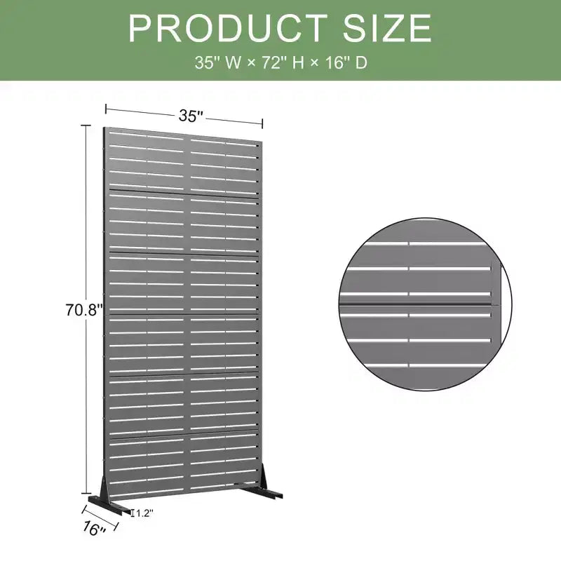 MAYEERTY 72*35in Metal Outdoor Patio Privacy Screen Freestanding Room Divider Partition for Indoor, Gray