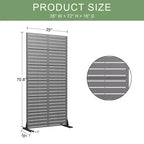 MAYEERTY 72*35in Metal Outdoor Patio Privacy Screen Freestanding Room Divider Partition for Indoor, Gray