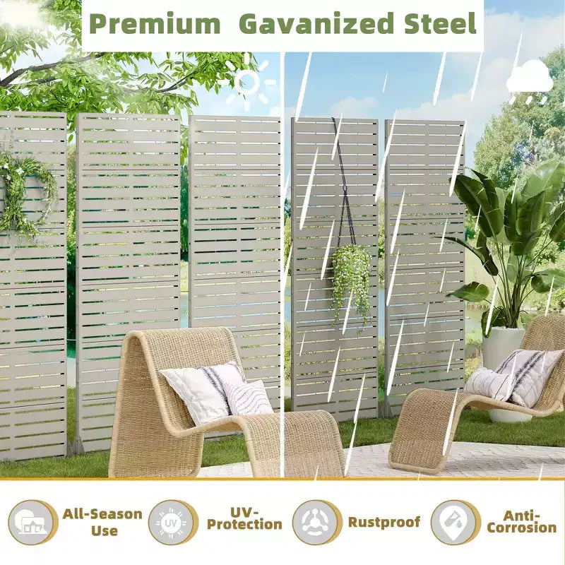 MAYEERTY 72*35in Metal Outdoor Patio Privacy Screen Freestanding Room Divider Partition for Indoor, Gray