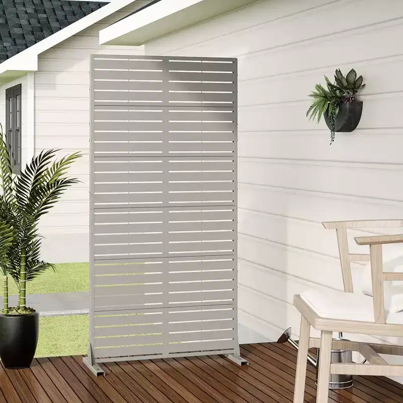 MAYEERTY 72*35in Metal Outdoor Patio Privacy Screen Freestanding Room Divider Partition for Indoor, Gray