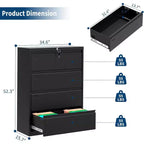 Acekool Cassettiera Portadocumenti Laterale a 4 Cassetti con Serratura, Mobile Archivio in Metallo per Fogli A4/Letter/Legal, Organizzatore Documenti Sicuro, Nero