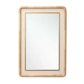 LuxenHome Rounded Rectangle Decorative Wall Mirror, 35 Rubber Wood Frame with PU Leather Accent Brown