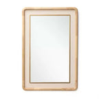 LuxenHome Rounded Rectangle Decorative Wall Mirror, 35 Rubber Wood Frame with PU Leather Accent Brown
