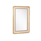 LuxenHome Specchio da parete decorativo rettangolare arrotondato, cornice in legno di gomma 35 con inserto in pelle sintetica marrone