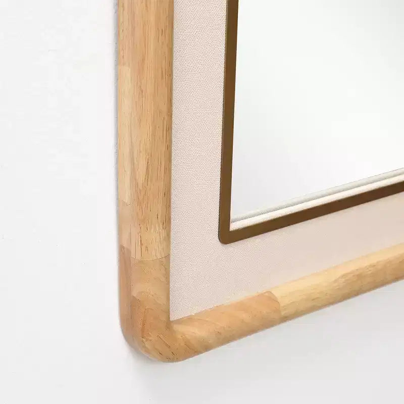 LuxenHome Specchio da parete decorativo rettangolare arrotondato, cornice in legno di gomma 35 con inserto in pelle sintetica marrone