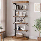 Coolmee Industrial 6 Tier Bookshelf, Metal Frame Rustic Tall Standing Bookcase, Large Vintage Display Rack for Bedroom, Living Room and Home Office