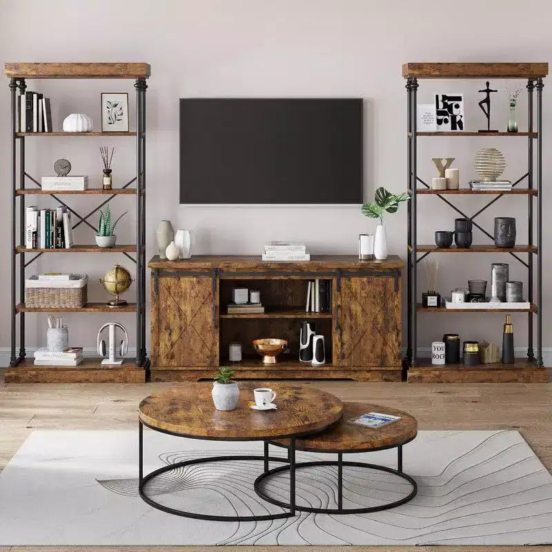 Coolmee Industrial 6 Tier Bookshelf, Metal Frame Rustic Tall Standing Bookcase, Large Vintage Display Rack for Bedroom, Living Room and Home Office
