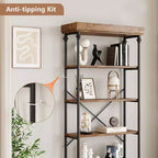 Coolmee Industrial 6 Tier Bookshelf, Metal Frame Rustic Tall Standing Bookcase, Large Vintage Display Rack for Bedroom, Living Room and Home Office