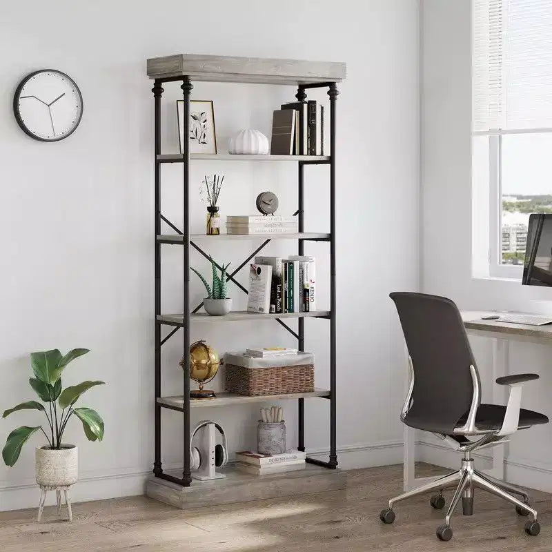 Coolmee Industrial 6 Tier Bookshelf, Metal Frame Rustic Tall Standing Bookcase, Large Vintage Display Rack for Bedroom, Living Room and Home Office