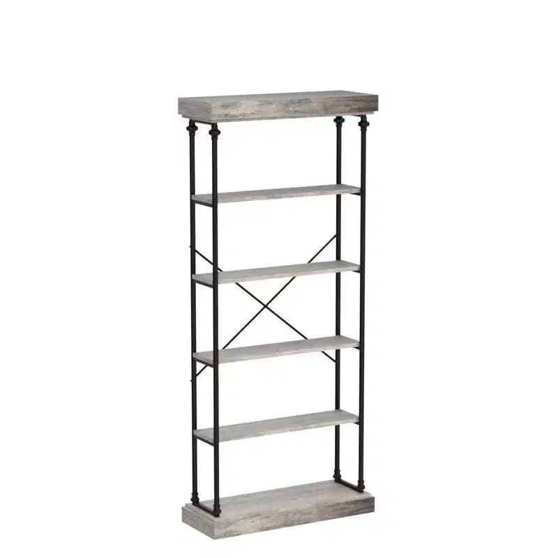Coolmee Industrial 6 Tier Bookshelf, Metal Frame Rustic Tall Standing Bookcase, Large Vintage Display Rack for Bedroom, Living Room and Home Office