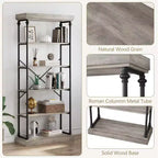 Coolmee Industrial 6 Tier Bookshelf, Metal Frame Rustic Tall Standing Bookcase, Large Vintage Display Rack for Bedroom, Living Room and Home Office