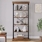 Coolmee Industrial 6 Tier Bookshelf, Metal Frame Rustic Tall Standing Bookcase, Large Vintage Display Rack for Bedroom, Living Room and Home Office