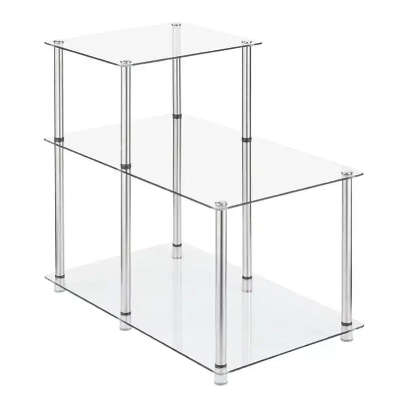 HomeStock Belmont Tavolino laterale in vetro a gradini, tavolino d'appoggio moderno a 3 livelli con ripiani in vetro temperato per esposizione e conservazione