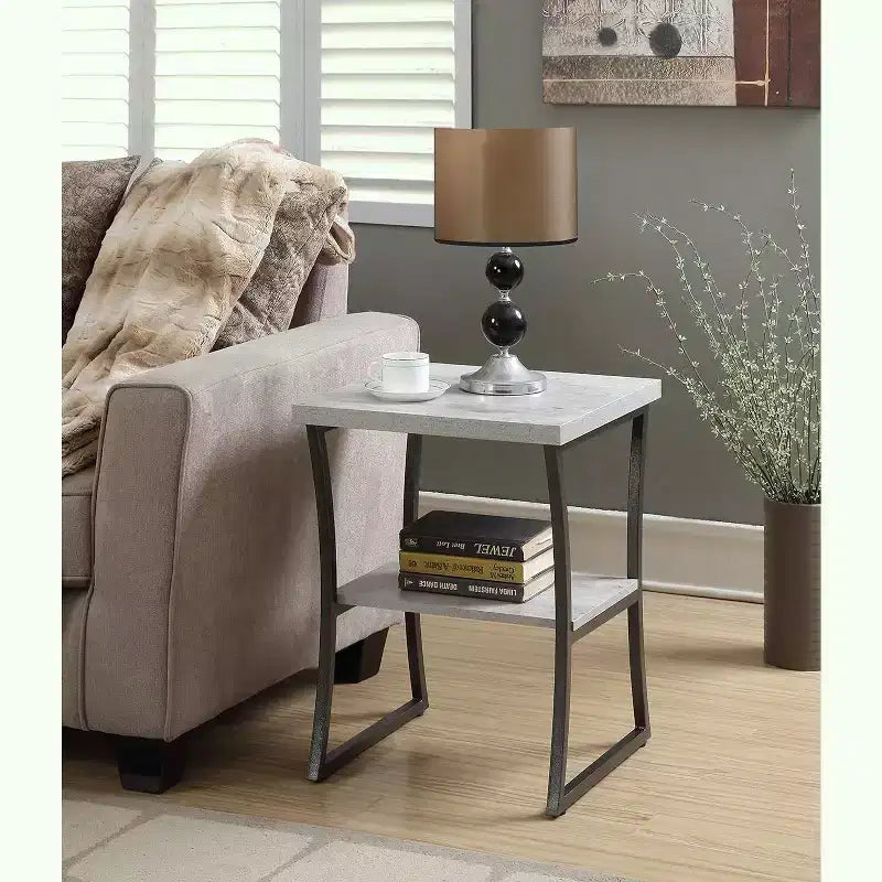HomeStock Belmont Contemporary End Table with Powder Coated Metal Frame, Sturdy Bottom Shelf and Stylish Minimalist Modern Look