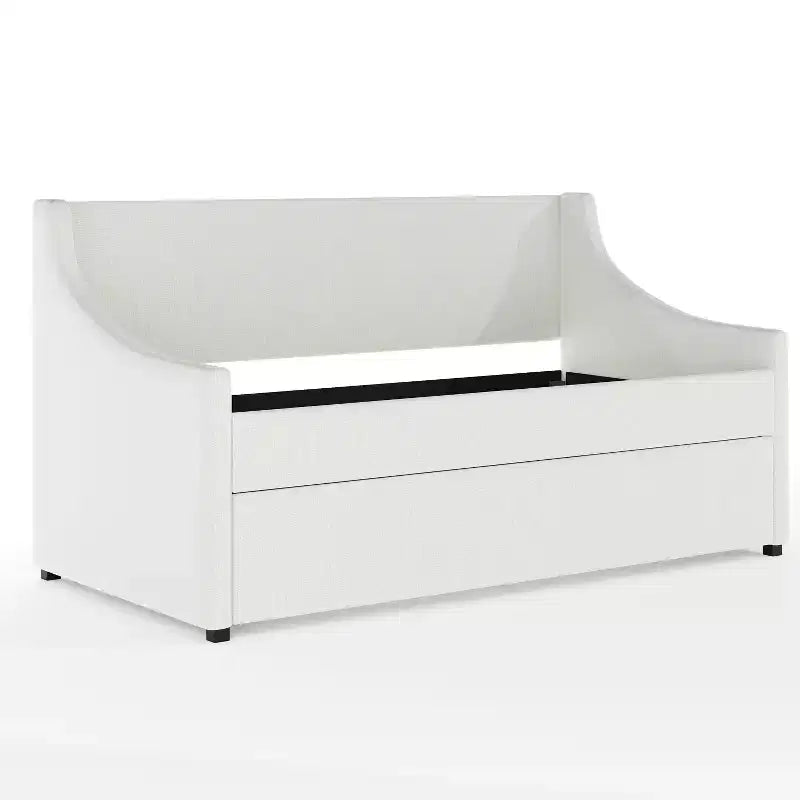 Letto da giorno doppio Martha Stewart con letto estraibile doppio in lino sintetico bianco sporco