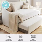 Letto da giorno doppio Martha Stewart con letto estraibile doppio in lino sintetico bianco sporco