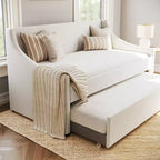 Letto da giorno doppio Martha Stewart con letto estraibile doppio in lino sintetico bianco sporco