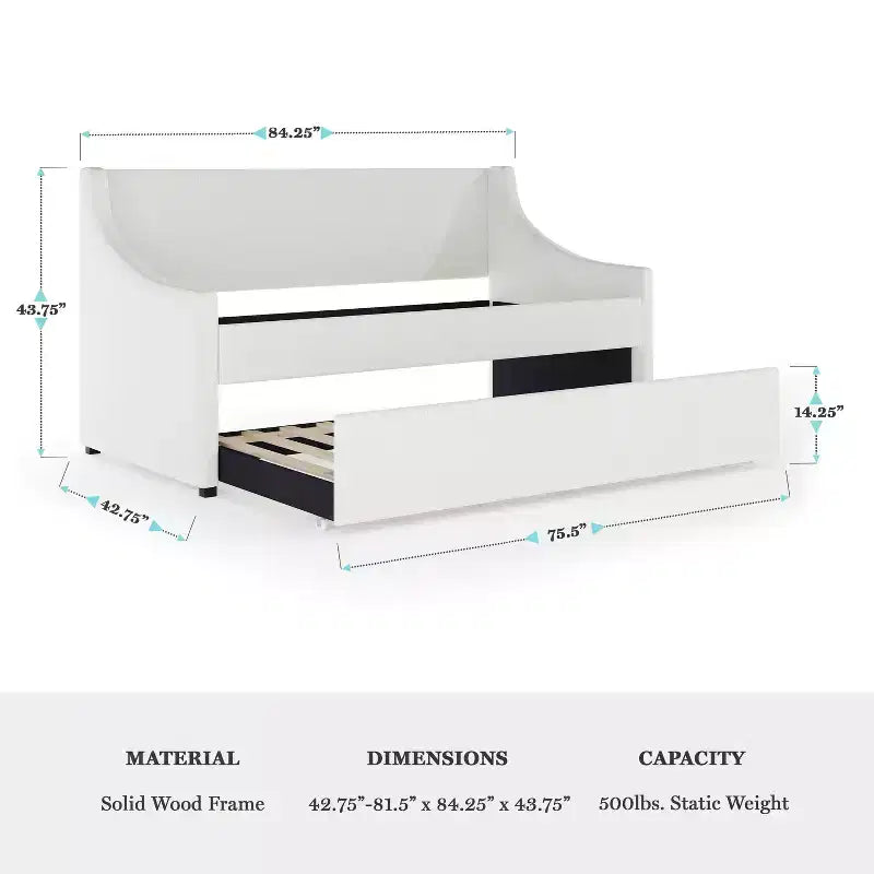 Letto da giorno doppio Martha Stewart con letto estraibile doppio in lino sintetico bianco sporco