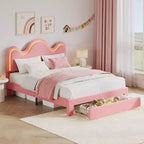 Struttura letto CuisinSmart Twin/Full/Queen, testiera regolabile e cassetto portaoggetti, letto a piattaforma imbottito in bouclé per bambini, tessuto in pile d'agnello