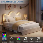 Struttura letto CuisinSmart Twin/Full/Queen, testiera regolabile e cassetto portaoggetti, letto a piattaforma imbottito in bouclé per bambini, tessuto in pile d'agnello