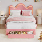 Struttura letto CuisinSmart Twin/Full/Queen, testiera regolabile e cassetto portaoggetti, letto a piattaforma imbottito in bouclé per bambini, tessuto in pile d'agnello