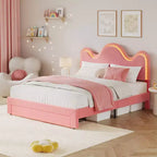 Struttura letto CuisinSmart Twin/Full/Queen, testiera regolabile e cassetto portaoggetti, letto a piattaforma imbottito in bouclé per bambini, tessuto in pile d'agnello