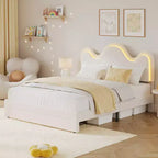 Struttura letto CuisinSmart Twin/Full/Queen, testiera regolabile e cassetto portaoggetti, letto a piattaforma imbottito in bouclé per bambini, tessuto in pile d'agnello