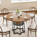 38.6 Wood Round Dining Table with Metal Base and Storage Shelf for Home, Kitchen, Living Room, (Only Table)